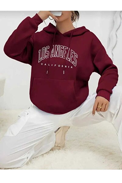 KOZİA OUTDOORS malkoçbey bordo kapüşonlu oversize unisex swetşhirt