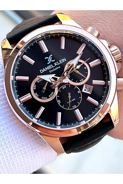 Daniel Klein Leather Band Inner Functions Active 3 Atm Men's Wristwatch for Engagement and Groom Edk. 106932