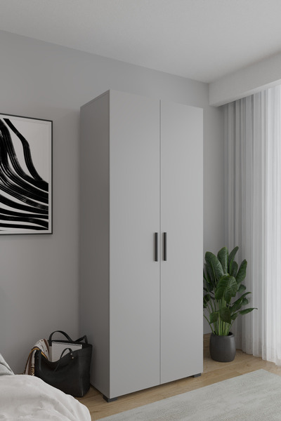 AYMOBSAN Niro 2 Kapaklı Gardrop, Askılı ve Raflı, 80 cm, Sis Gri