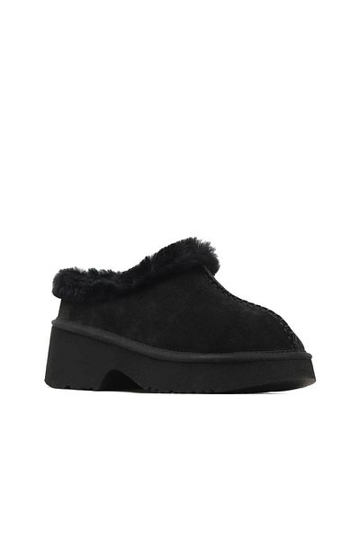Bueno Shoes Papuci de damă din piele intoarsa neagra cu toc mic 05ag700