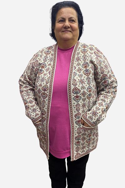 sinankardeşler Women's Kilim Pattern Large Size Mother Cardigan with Pockets