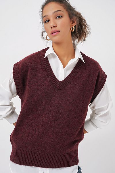 Bigdart 15914 V-Neck Knitwear Sweater - Claret Red