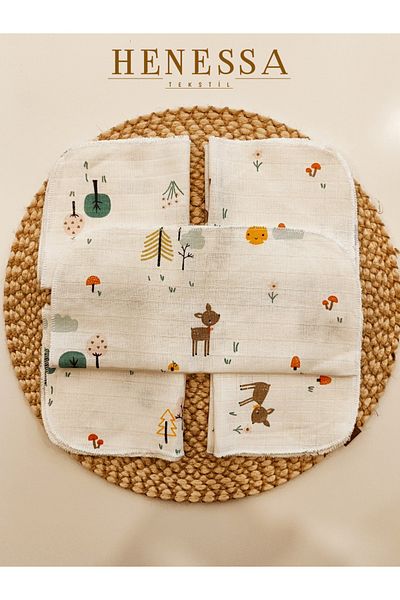 HENESSA TEKSTİL Muslin Baby Mouth Wipes 5 Pieces 100% Cotton 25X25