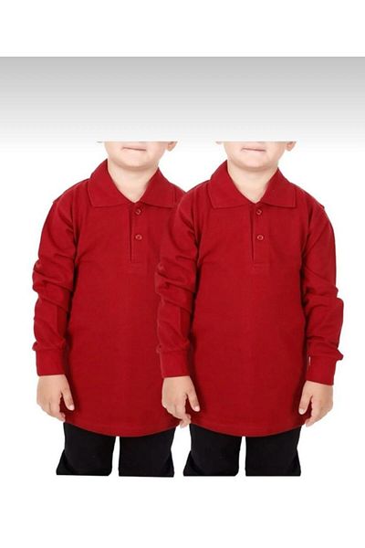 BLUEMOOR Guler polo unisex pentru copii, culoare uni, mâneci lungi, 2 piese, îmbrăcăminte obișnuită pentru școală