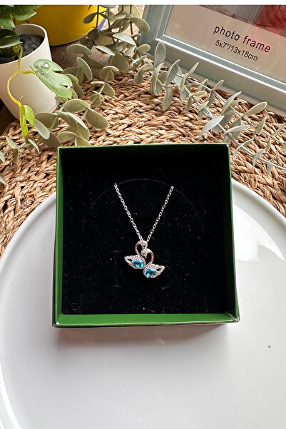 The Simu قلادة بجعة من الحجر الأزرق 316 لتر - فضية اللون أنيقة - معبأة بالهدايا