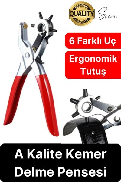 Svein 6 Uçlu Kemer ve Deri Delme Delici Aleti Ergonomik Saplı Metal Çelik Del...