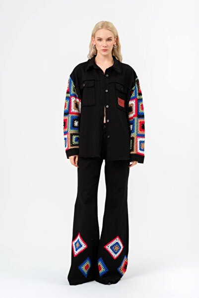 tw3 Pantaloni evazați împletite cu croșetat