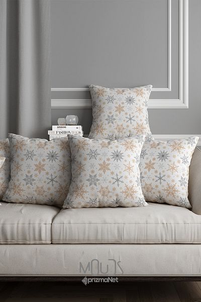 Moud's Christmas Pattern White Snowflakes - Set of 4, Double-Sided Print, New Year's Throw Pillow Cover Pl1128-4Pcs
