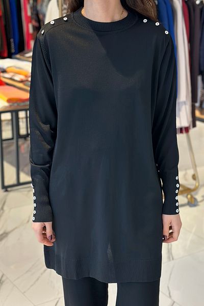 REMSA Black Knitwear Tunic - Button Detail, Model 34048
