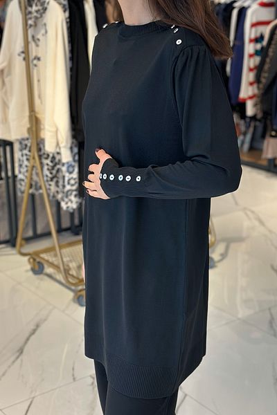 REMSA Black Knitwear Tunic - Button Detail, Model 34048