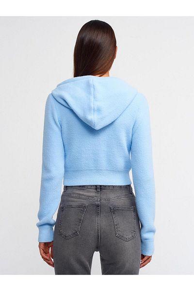 Dilvin 10486 Hanorac crop cu glugă cu textura moale pentru femei