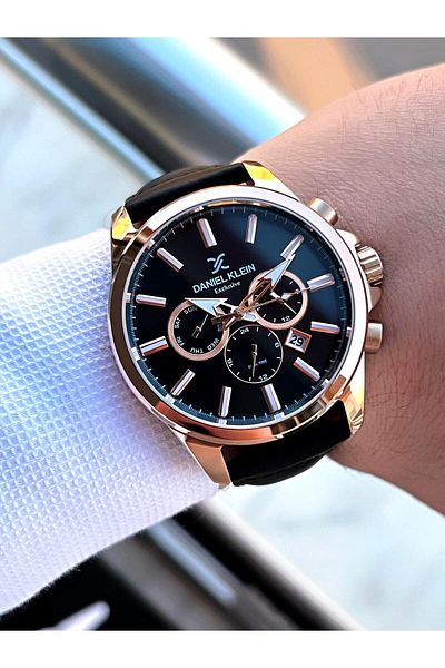 Daniel Klein Leather Band Inner Functions Active 3 Atm Men's Wristwatch for Engagement and Groom Edk. 106932