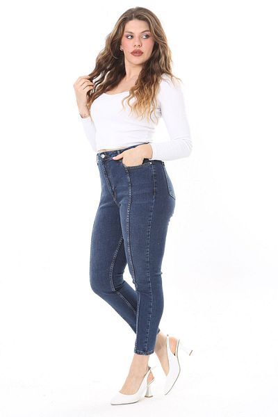 Şans Ψηλόμεσο τζιν Lycra - Plus Size, Κύπελλο ραφές, Skinny Leg 65N38092