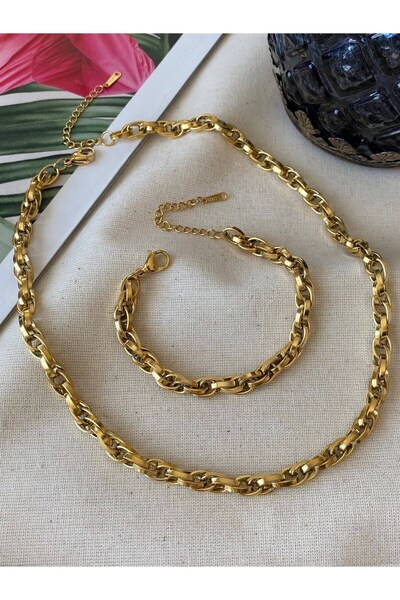 X-Lady Accessories Altın Renk Çelik İç İçe Geçmeli Halat Unisex Kararmaz Koly...