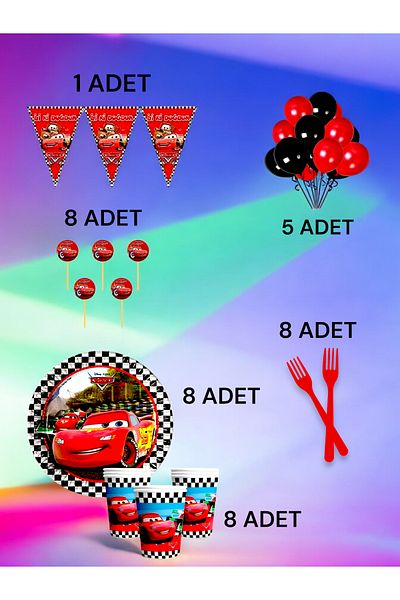 VibeHome 8-Person Cars Themed m Pack - Birthday Party and Fun Events