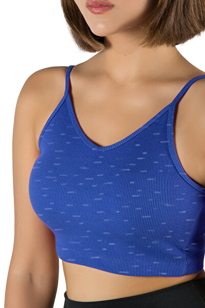 BUCADO Mavi İp Askılı Fitted/Vücuda Oturan Fitili Örme Crop Top Bluz