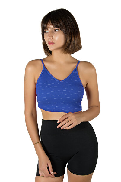 BUCADO Mavi İp Askılı Fitted/Vücuda Oturan Fitili Örme Crop Top Bluz