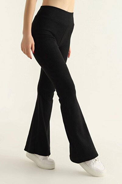 Mossta Black Ribbed Spanish Leg Trousers