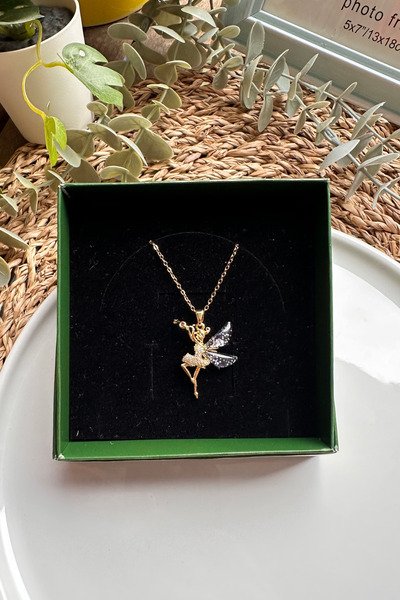 The Simu قلادة ملاك من الفولاذ الذهبي - تصميم أنيق وعصري، متين وعصري