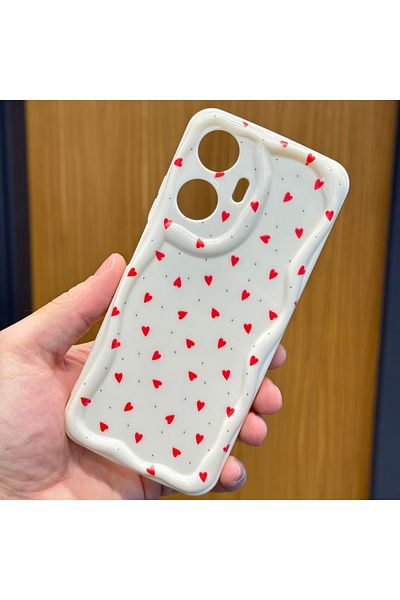 Fibaks جراب Realme C55 مزود بحافة مموجة لحماية الكاميرا وغطاء سيليكون بنمط قلب أحمر