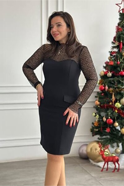 Yağmur Butik Kolları Dantel Cep Süs Detaylı Elbise