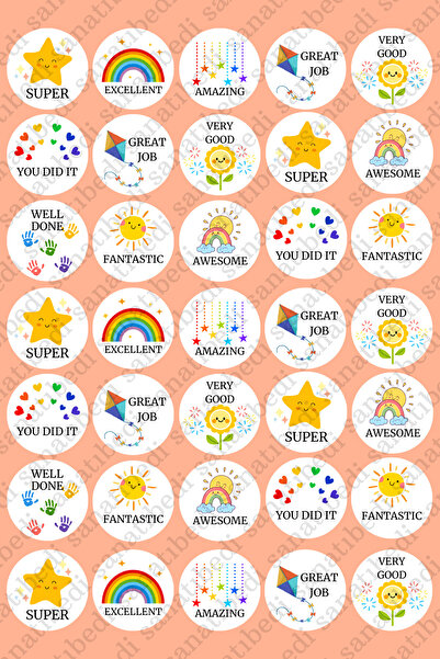 sanatıbedi 100 Adet İngilizce Öğretmen Etiketi - Okul Karne Motivasyon Ödev için Sticker