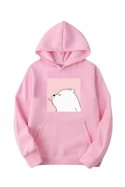 KOZİA OUTDOORS Malkoçbey White Bear Printed Hooded Oversize Unisex Swetshirt