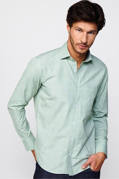 Tudors Men's Regular Fit Classic Cut Cotton Easy Iron Stripe Green Shirt