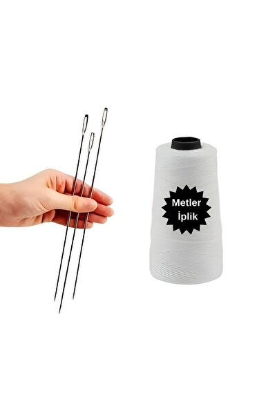 Metler Yorgan Iğnesi Çuvaldız Iğne 25 Cm (2 Adet),yorgan İpi ( 1 Adet) 2'li Set