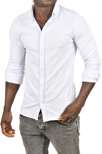 sunfyre Men's Black Ribbed Slim Fit Long Sleeve Jacquard Shirt