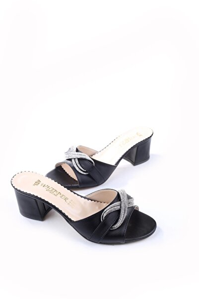 Walkenzo Παντόφλες με λεπτομέρεια από πέτρα με τετράγωνο τακούνι 3925