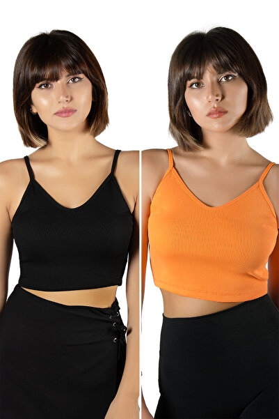 Terapi Men Pachet de 2 bluze crop top tricotate cu nervuri, cu bretele din fr...