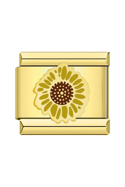 Dumledo Gold Sunflower Patterned Steel Italian Charm