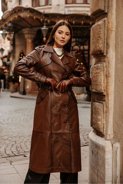 CE-YIL DERİ ÜRÜNLERİ Women's Genuine Leather Trenchcot