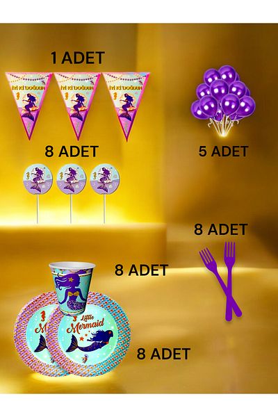 VibeHome Mermaid Themed m Pack for 8 - Birthday Party and Fun Events