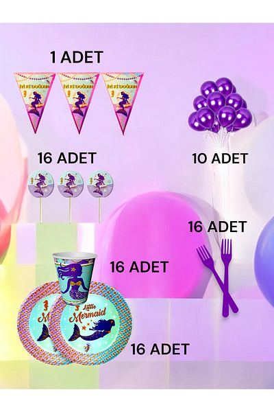 VibeHome Mermaid Themed m Pack for 16 - Birthday Party and Fun Events