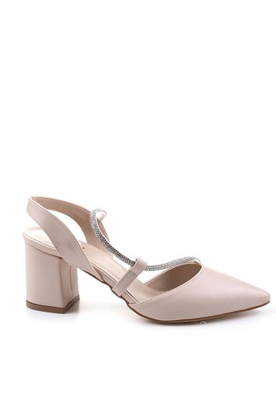 Ceylan 3909 Women's - Open Back 7 Cm Heeled Shoes with Stone Detail