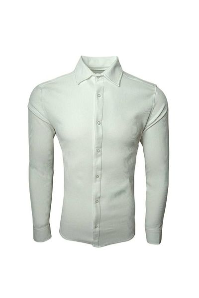 sunfyre Men's Black Ribbed Slim Fit Long Sleeve Jacquard Shirt