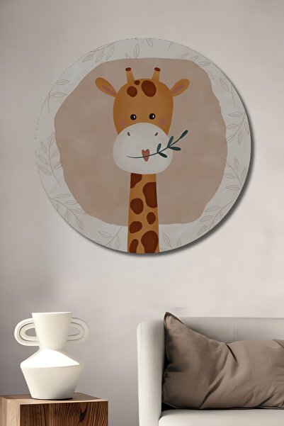 Teona Ahşap Pictură decorativă pe perete din lemn MDF cu girafe pentru casă/lugar de muncă Pictură rotundă pe perete pentru casă/lugar de muncă