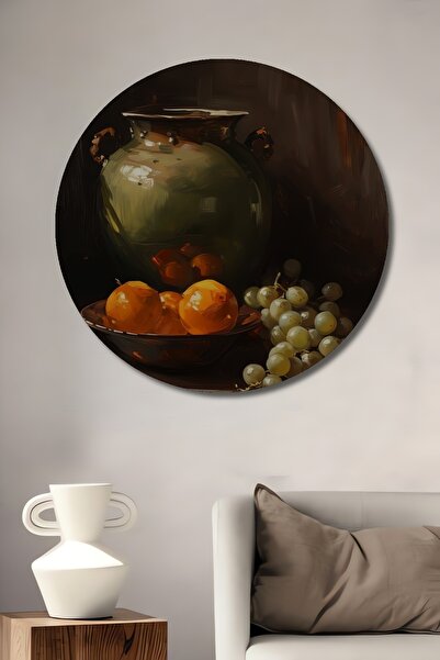 Teona Ahşap Vază verde și artă cu citrice, pictură decorativă din lemn MDF, p...