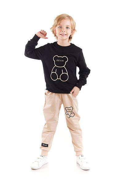 AHENGİM Σετ φόρμας για αγόρι Seersucker Teddy Bear Printed Trend Ak2530