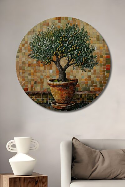 Teona Ahşap Zeytin Ağacı Mozaik Ahşap MDF Dekoratif Ev/İşyeri Duvar Tablo Yuv...