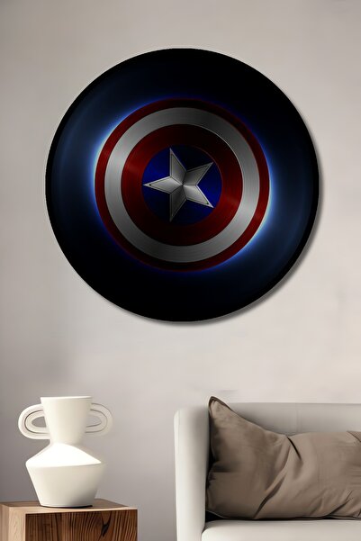 Teona Ahşap Çerçeve Görünümlü Kaptan Amerika Kalkanı Dekoratif Ahşap MDF Ev D...