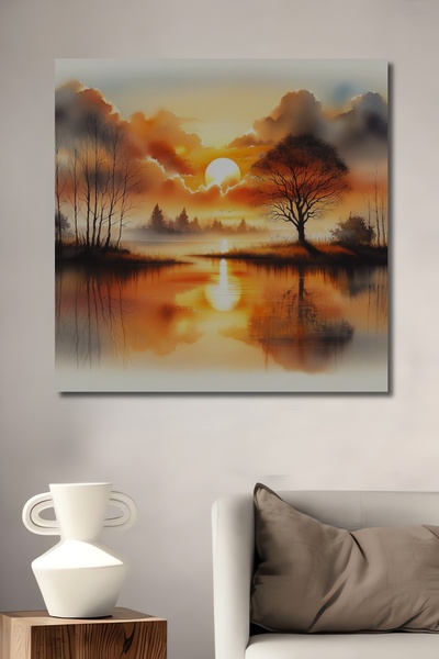 Teona Ahşap Tablou decorativ din lemn MDF cu vedere la apus de soare fascinan...