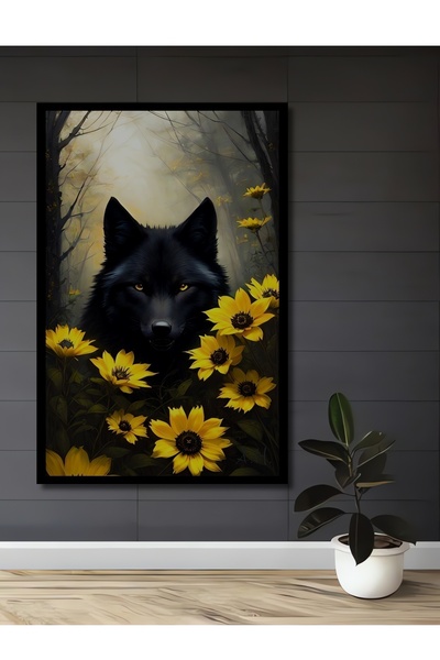 Teona Ahşap Tablou decorativ din lemn MDF cu aspect de ramă, lup misterios și...