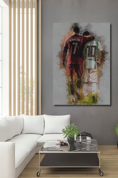 Teona Ahşap Ronaldo Messi Ahşap MDF Dekoratif Ev/İşyeri Duvar Tablo Dikdörtge...