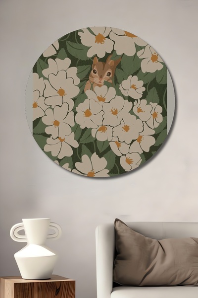 Teona Ahşap Grădina secretă, veveriță între flori, pictură decorativă din lemn MDF, pictură rotundă