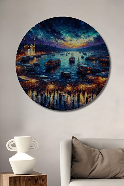 Teona Ahşap Νυχτερινή διακοσμητική ζωγραφική τοίχου Istanbul Strait από ξύλο ...