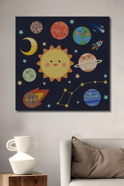 Teona Ahşap Planeta veselă a sistemului solar Pictură decorativă din lemn MDF Pictură dreptunghiulară