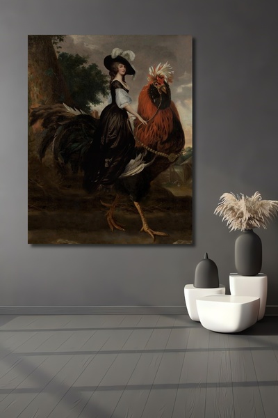 Teona Ahşap Tablou decorativ fermecător din lemn MDF cu pui și femeie elegant...